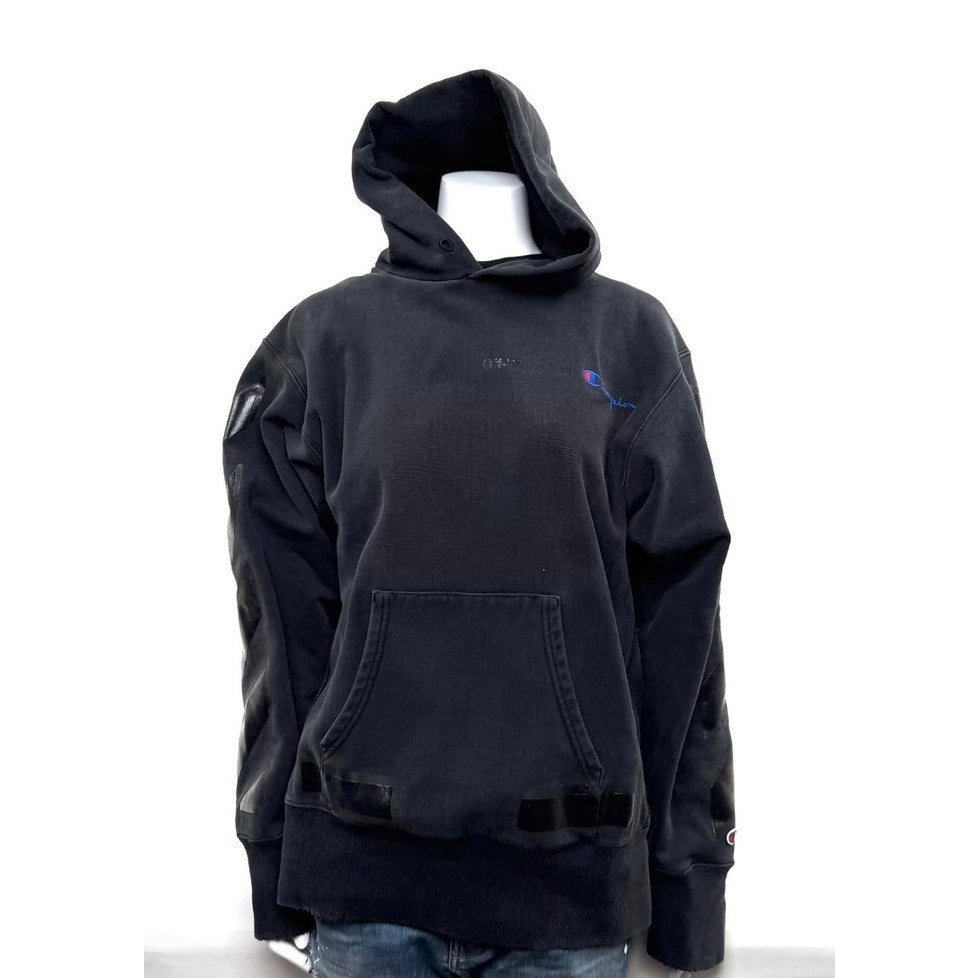 Men's OFF-WHITE × Champion Black Size M Rare Collab Rubber Arrow Hoodie