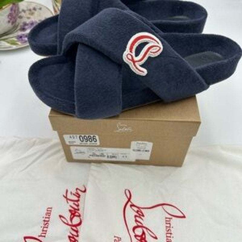 Men's Christian Louboutin BIZZU cross strap Terry cloth slide size 44 made Italy