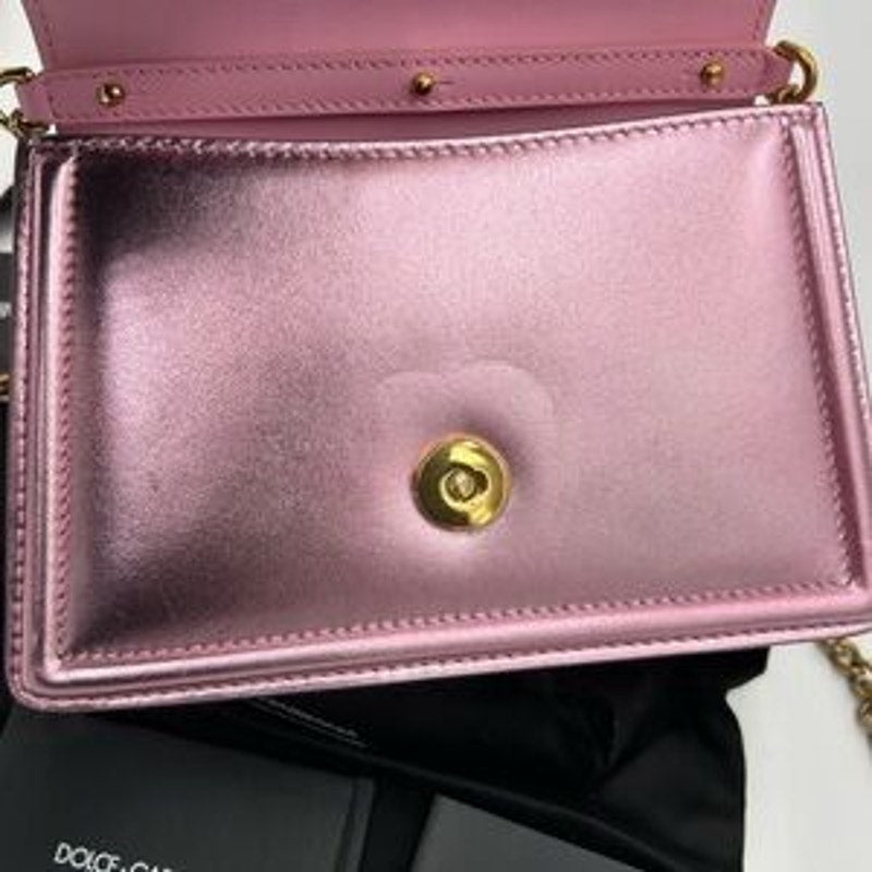 Women's Dolce & Gabanna pink leather top handle bejeweled bag made in Italy