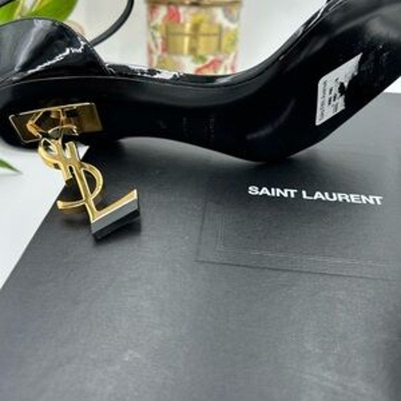 Women's Saint Laurent OPYUM black pattern, leather sandals size 40 made in Italy