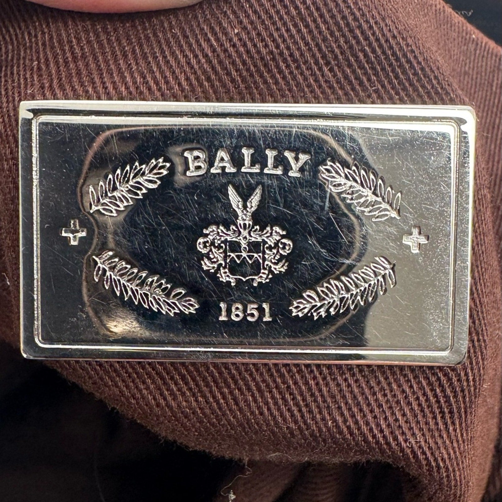 Bally linen shoulder bag /leather piping/web strap and  silver Bally purse charm