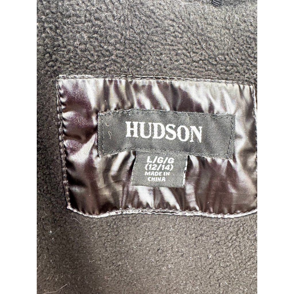 Kids Hudson Black Shiny Puffer Jacket with Faux Fur Hood Size L Fits Women’s XS