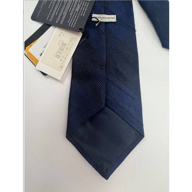 Dries Van Noten NWT Silk Tie Black & Blue Designer Luxury Neck Tie