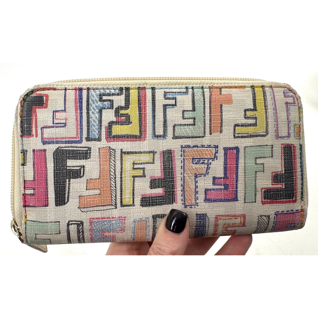 Fendi Rare Multicolor Zucca FF Long Zip Around Wallet