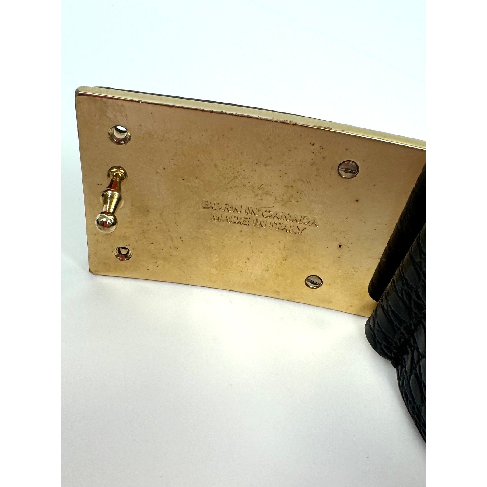 DSQUARED2 NWOT Black Leather Plaque Croc Embossed Belt Size 70 Made in Italy