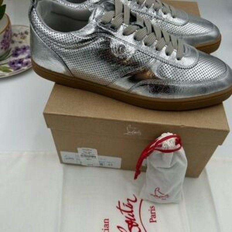 Men's Christian Louboutin TUTTI RUI metallic leather sneakers size 44 made Italy