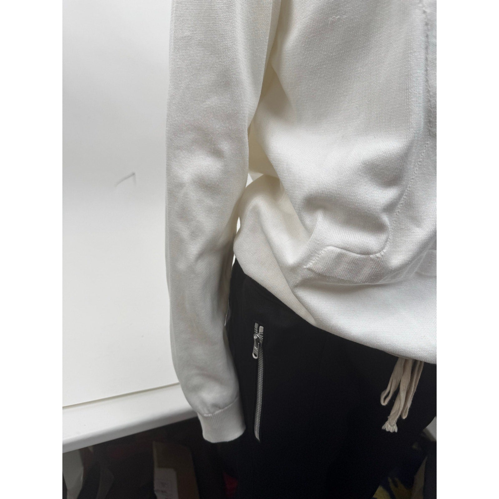 Louis Vuitton White Intarsia Knit Sweater Hoodie Size XL Made in Italy