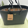 Women’s Burberry pebble grain, leather check lined , large shopping tote Italy