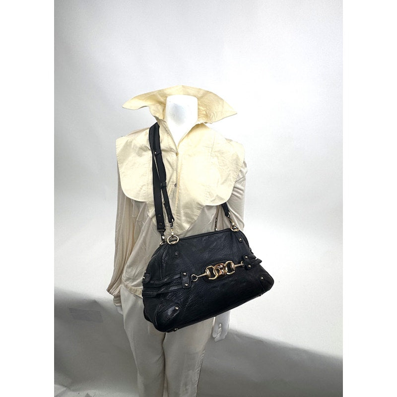 Gucci Black 3-Way Bag Horsebit Bamboo Accent Convertible Shoulder Crossbody Bag