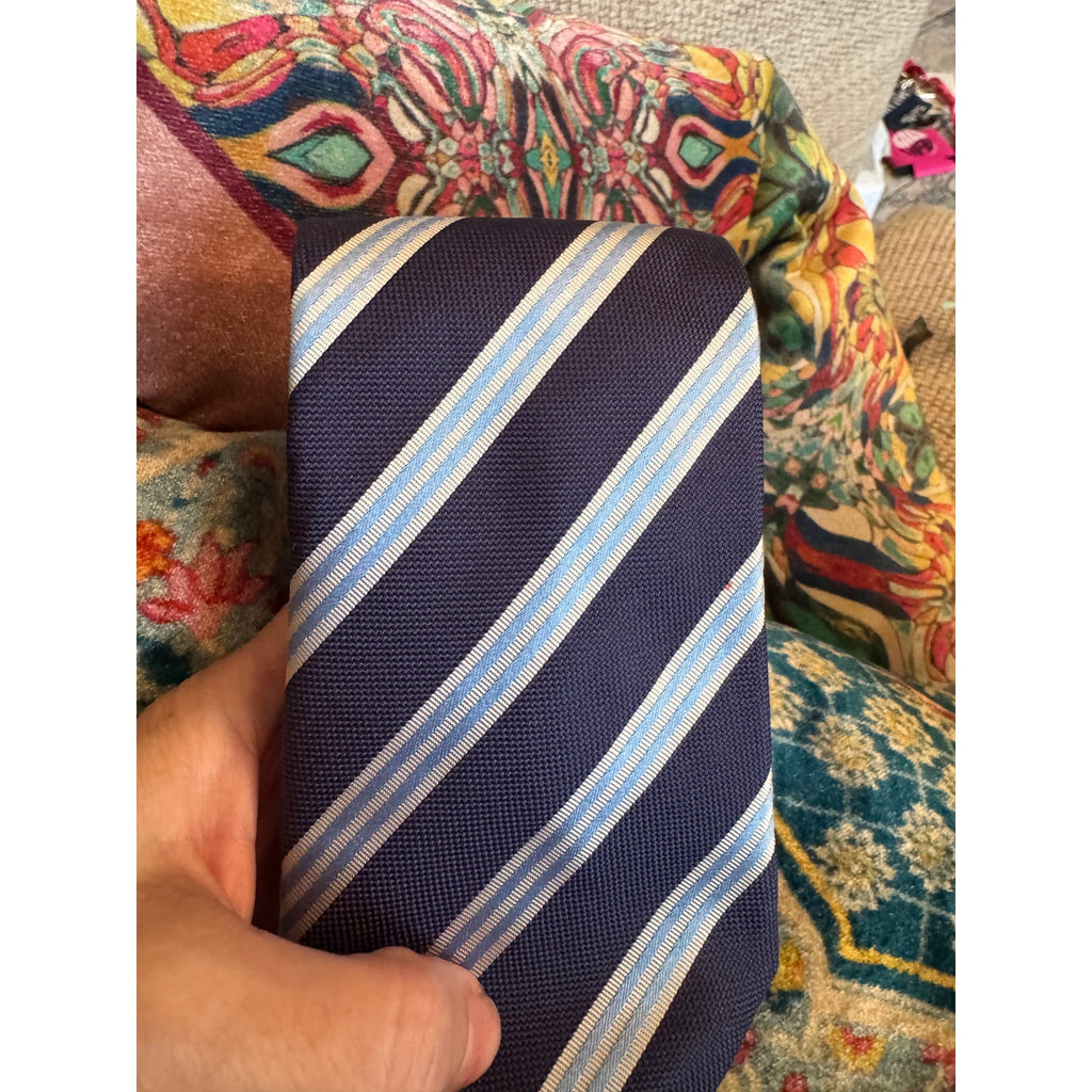 Corneliani Blue Striped Silk Tie Luxury Designer Neck Tie Made in Italy