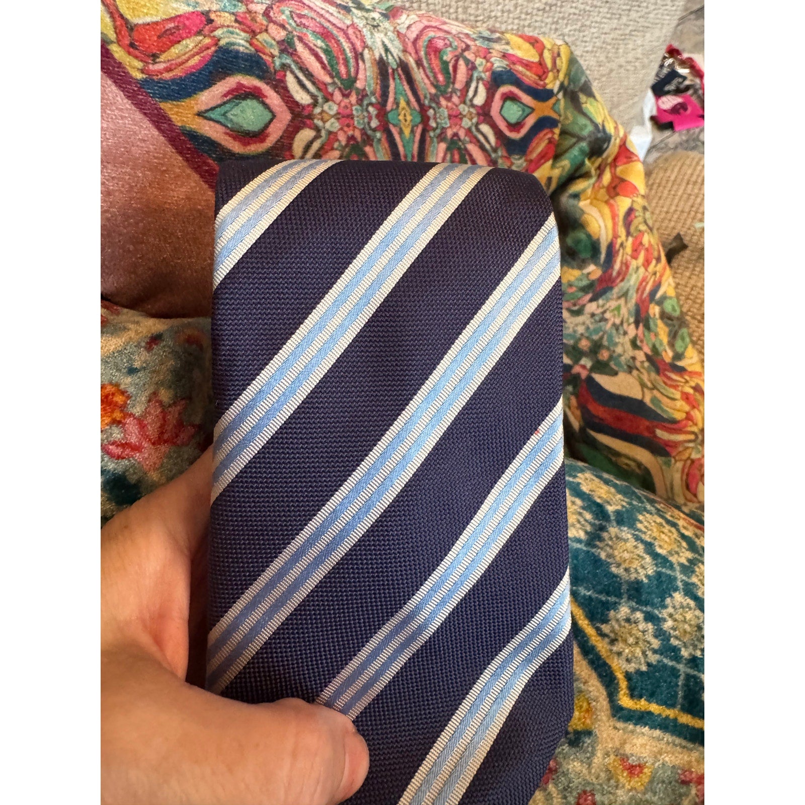 Corneliani Blue Striped Silk Tie Luxury Designer Neck Tie Made in Italy