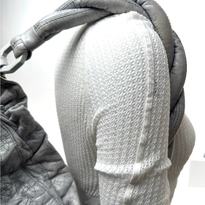 Louis Vuitton Runway..RARE Gray underarm top zip w/ruffle/plaque/twisted handle