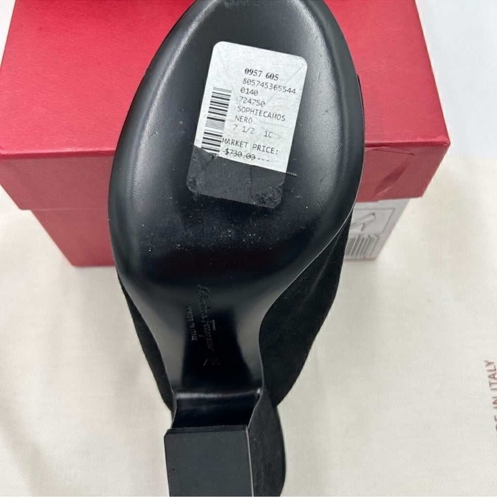 Women's Salvatore Ferragamo Judy 85 Suede mules, size 7, made in Italy