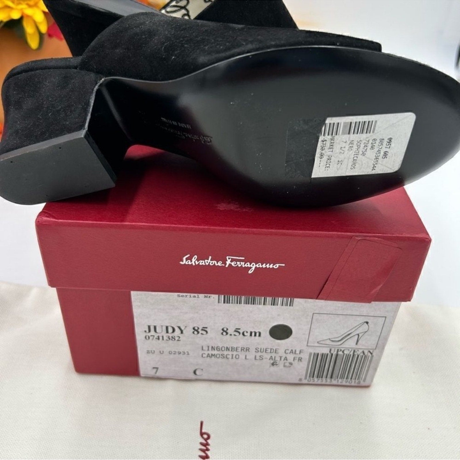 Women's Salvatore Ferragamo Judy 85 Suede mules, size 7, made in Italy