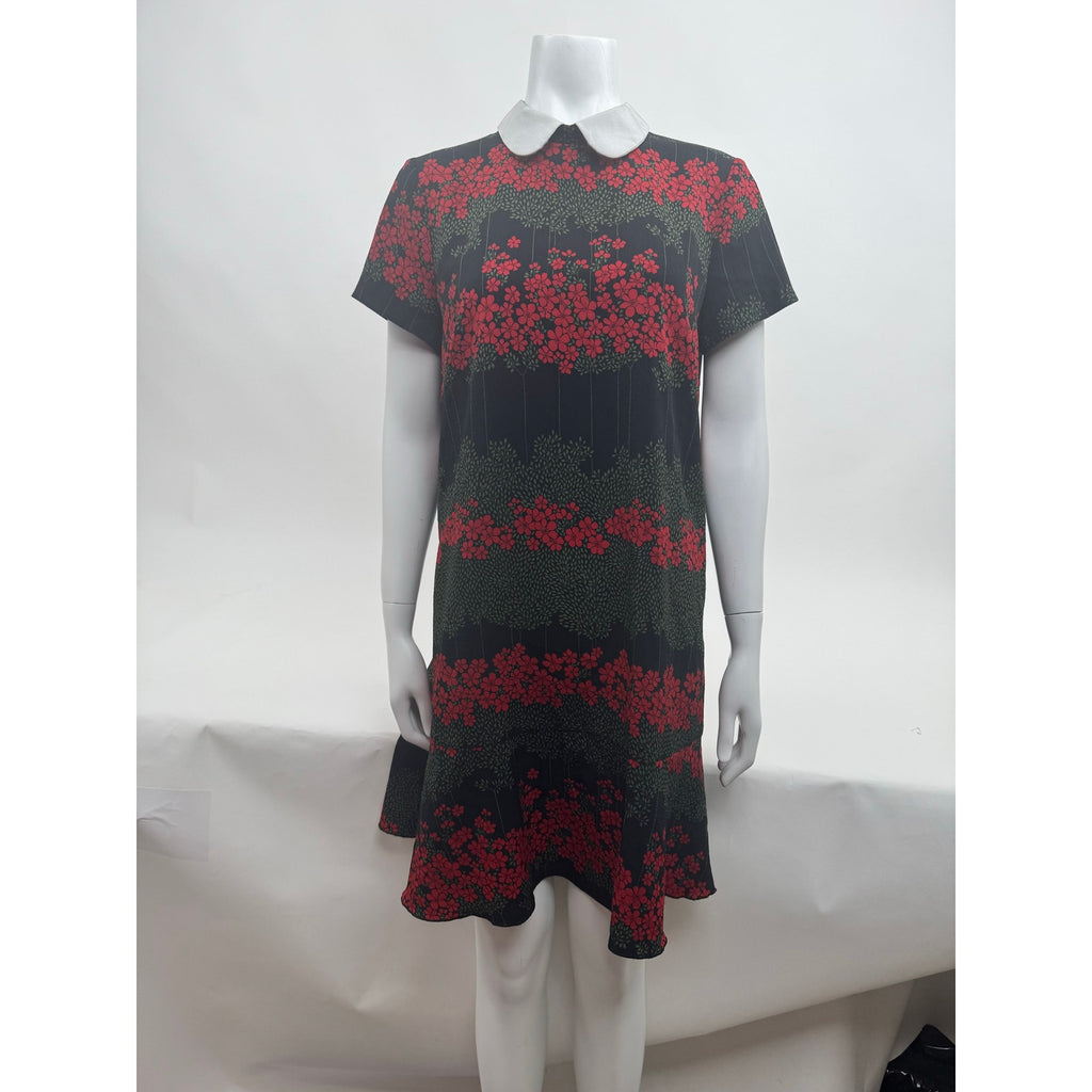 RED Valentino Printed Neck Tie Floral Peter Pan Collar Dress – IT 46 / US 10
