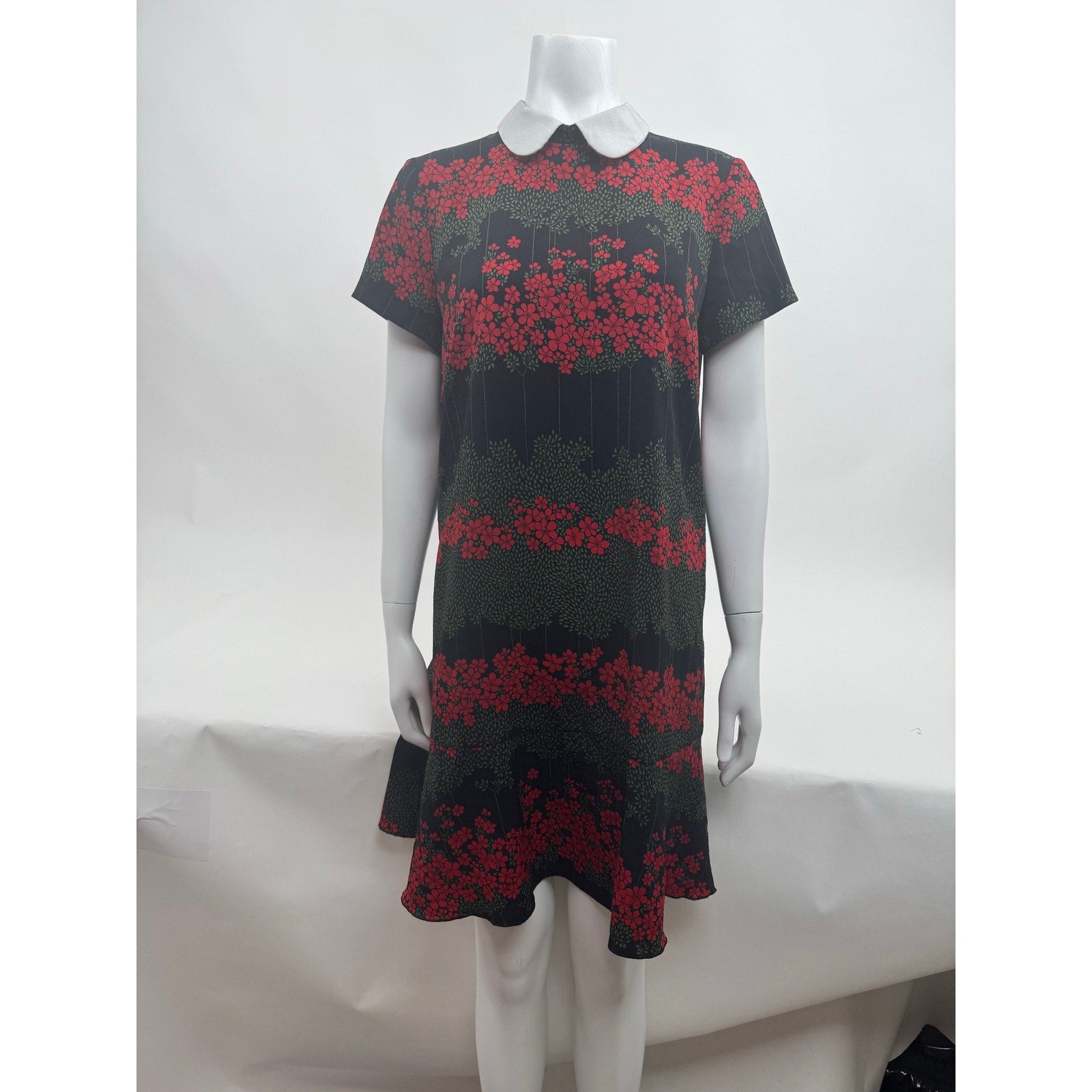 RED Valentino Printed Neck Tie Floral Peter Pan Collar Dress – IT 46 / US 10