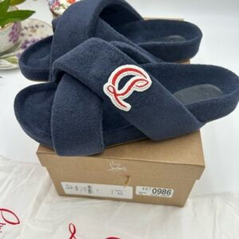 Men's Christian Louboutin BIZZU cross strap Terry cloth slide size 42 made Italy