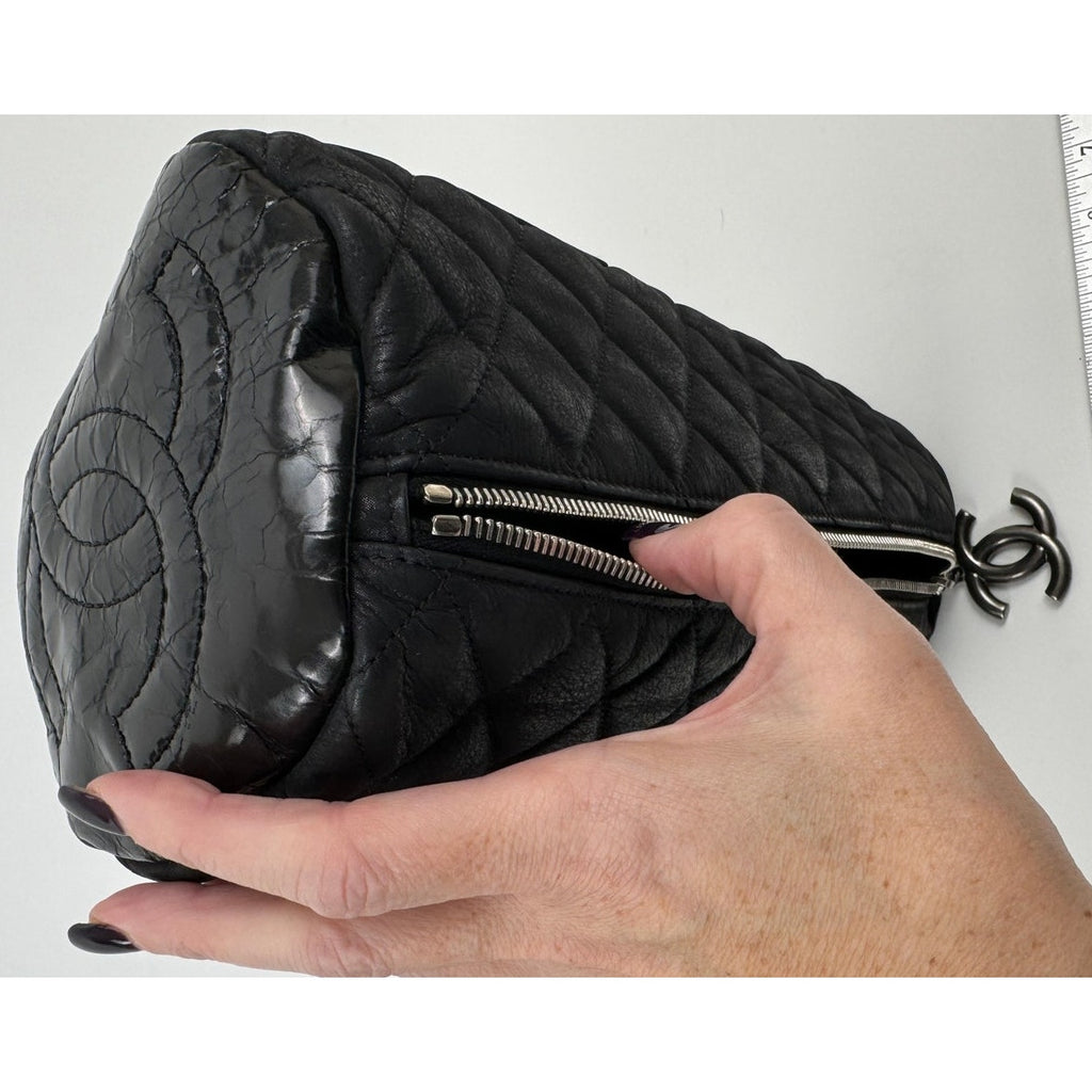 Chanel Black 3-way Leather & Patent Bag w/ Huge CC Charm /Runway Barrel Bag