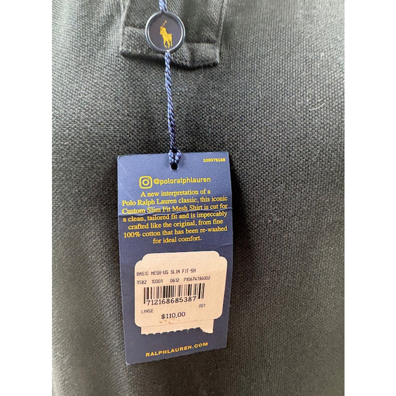 Men's Polo Ralph Lauren NWT Black Custom Slim Fit Polo Shirt Black Size L