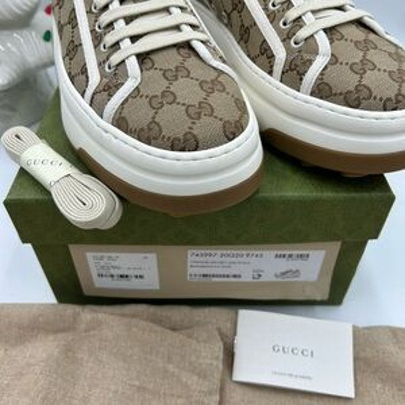 Gucci Brown GG Monogram canvas platform Sneakers size 10.5 made in Italy
