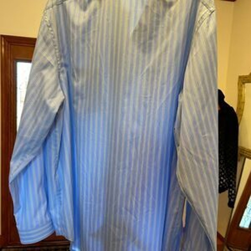 Men’s Gucci, blue stripe button up cotton shirt, size 56 made in Italy