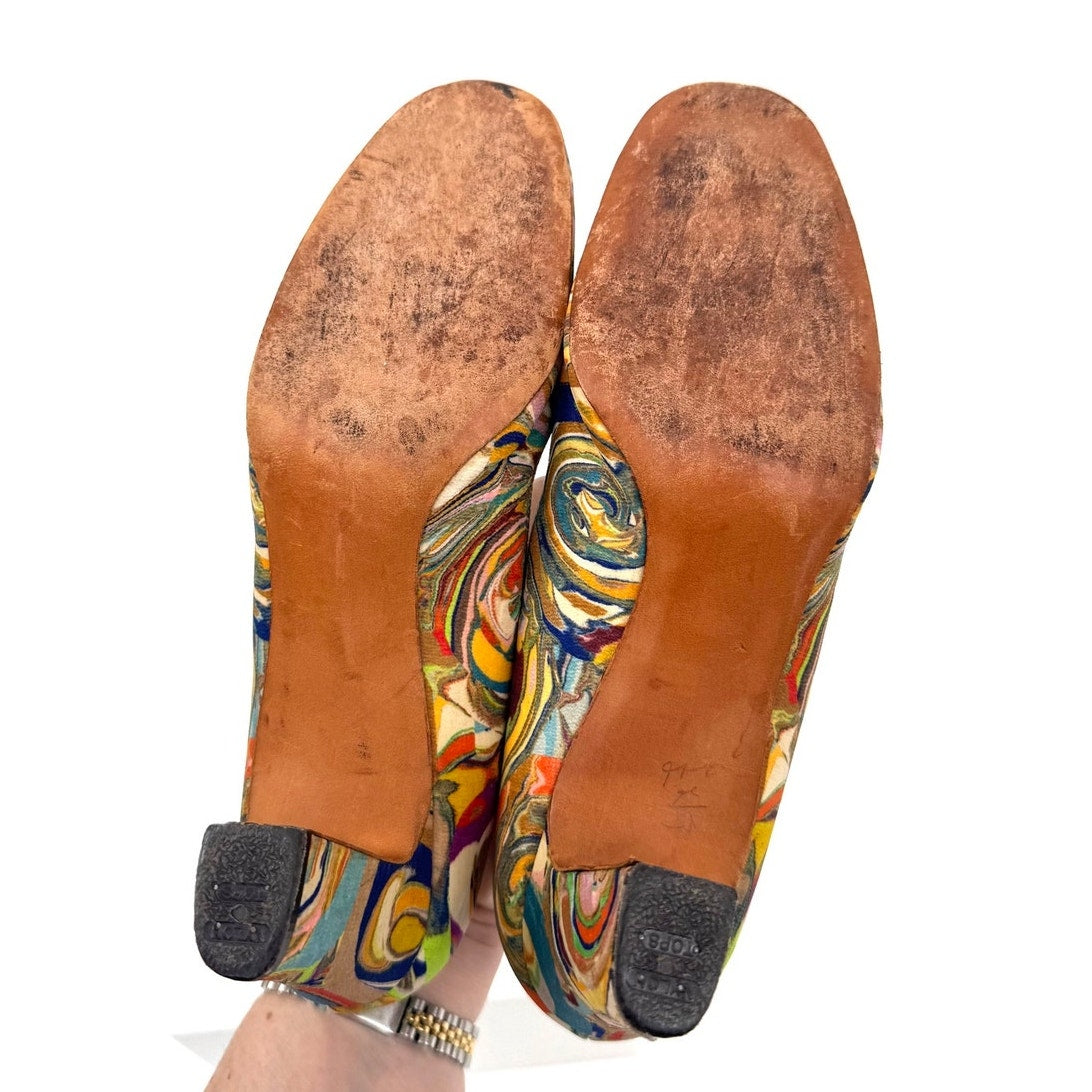 Mijji Vintage Multicolor Hand Painted Silk Heels Size 5B
