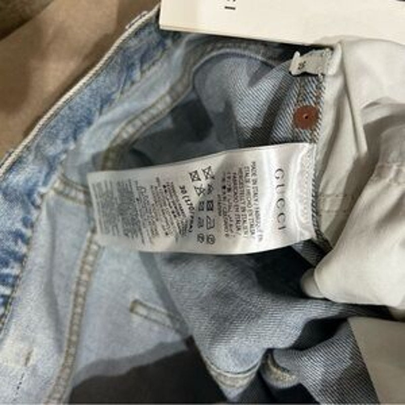 Gucci men's regular fit, Stone bleached denim jeans in light blue size 30 Italy