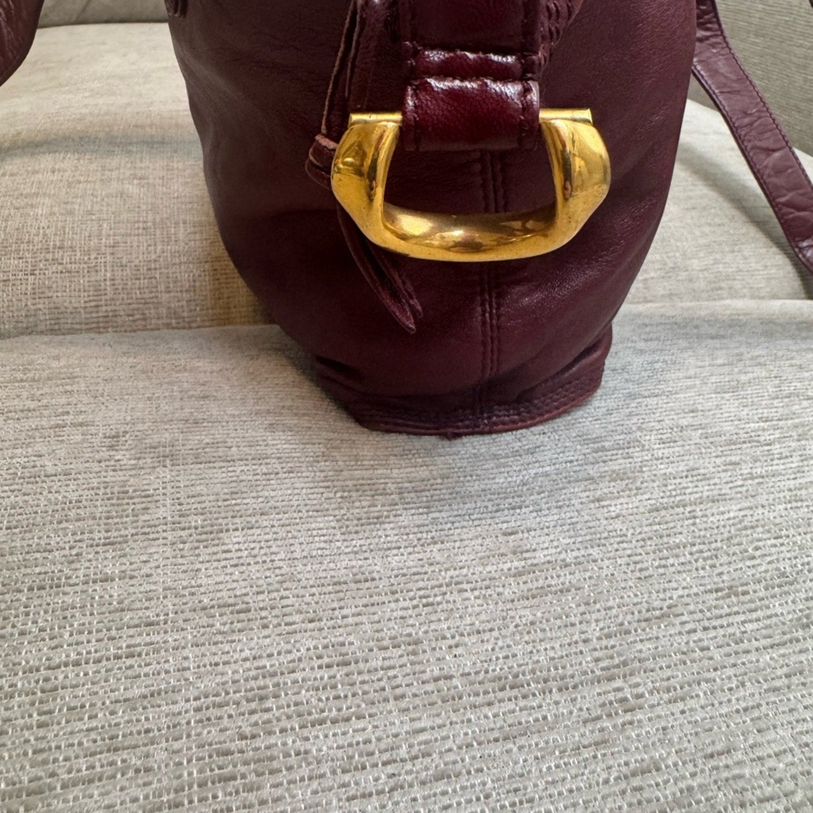 Loewe leather long strap buttery soft w/anagram and gold side gorgeous accents