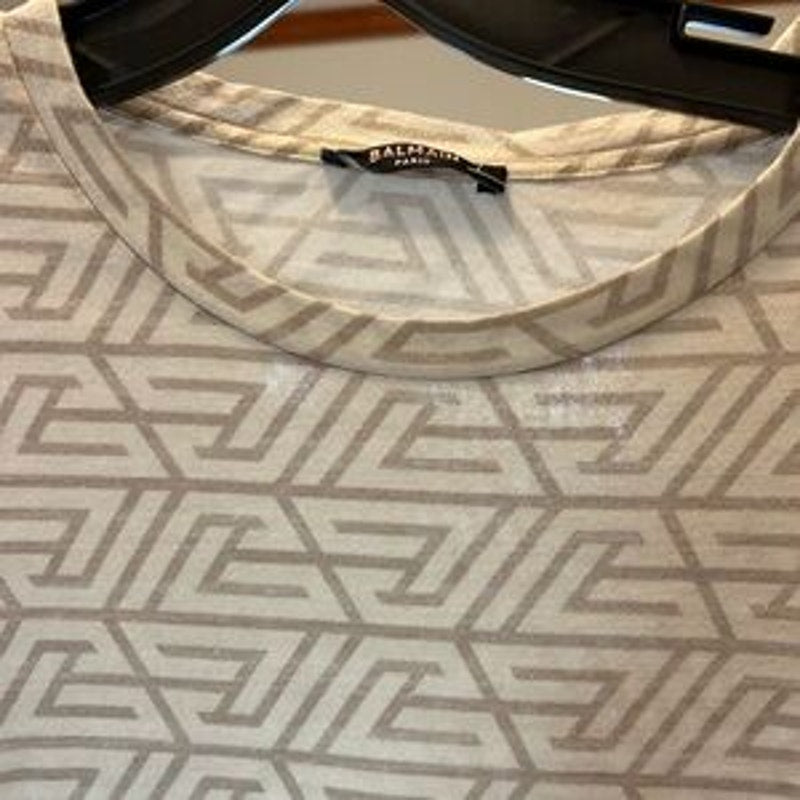 Men's Balmain oversized cotton shirt with printed pyramid monogram size small