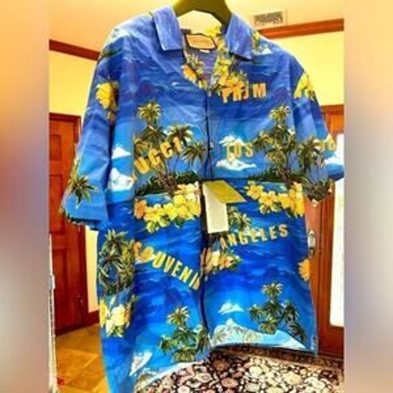 Men’s Gucci palm tree, print bowling shirt size size 56 made in Italy