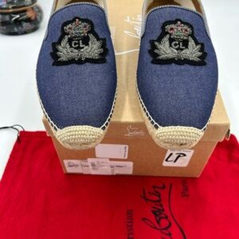 Men's Christian Louboutin Nanou orlotto flat espadrilles in blue denim size 42