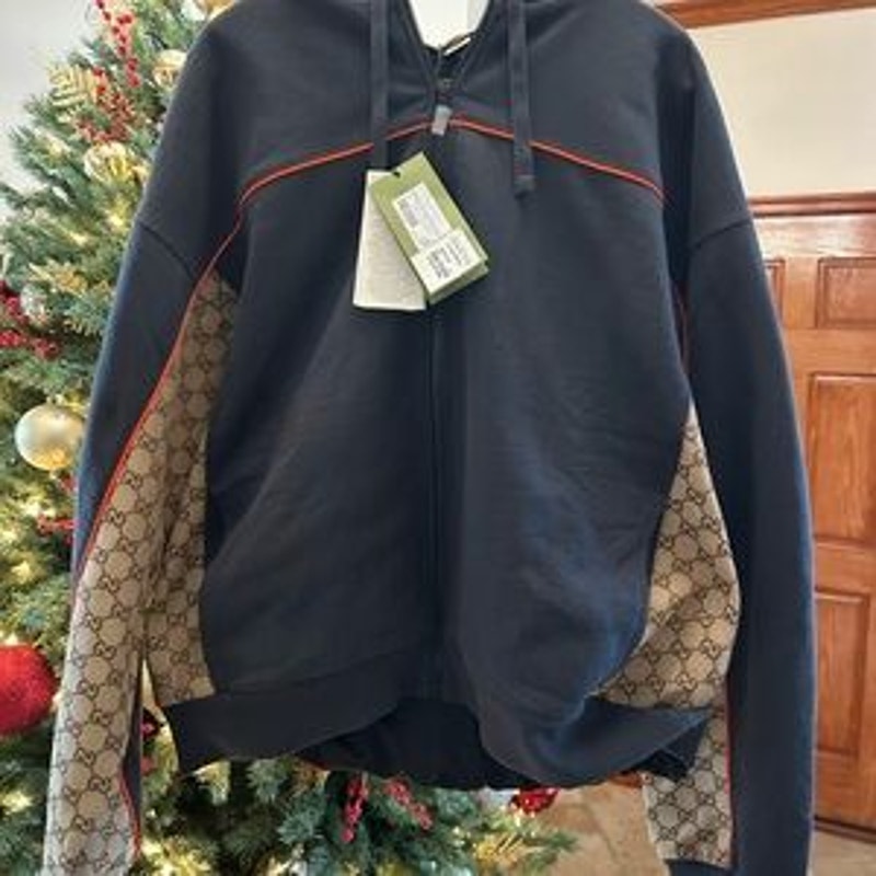 Men's Gucci, cotton jersey, zip jacket/hoodie signature GG Supreme size large