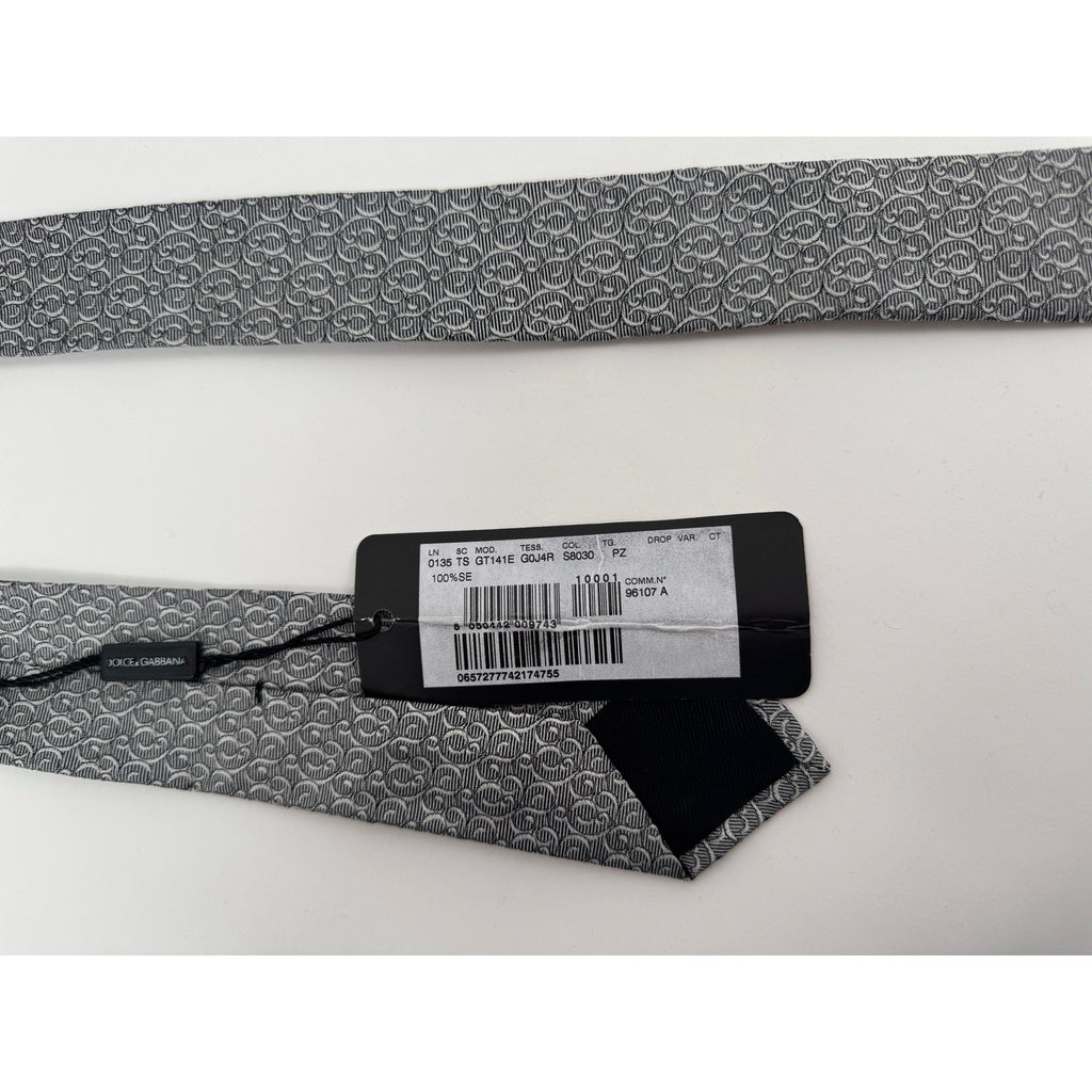 Dolce & Gabbana NWT Men’s Silver Patterned Silk Tie Made in Italy