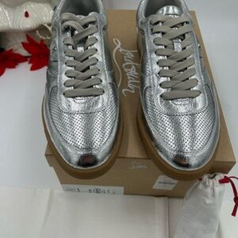 Men's Christian Louboutin tutti rui low top metallic leather sneakers size 45