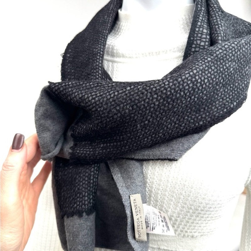 Bottega Veneta Rare grey scarf w/ black mesh type overlay, over surface