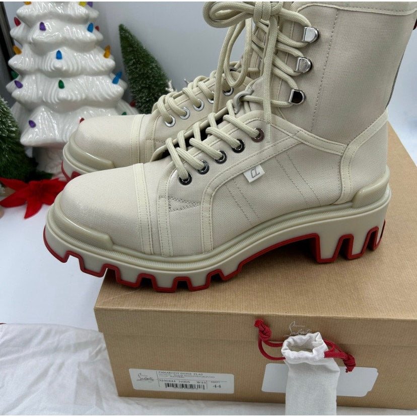 Men's Christian Louboutin panaroot Dune combat boots coated canvas/leather 44