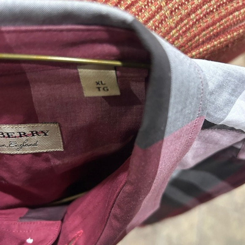 Burberry London England Men's Checkered Shirt - Red and Black size XL