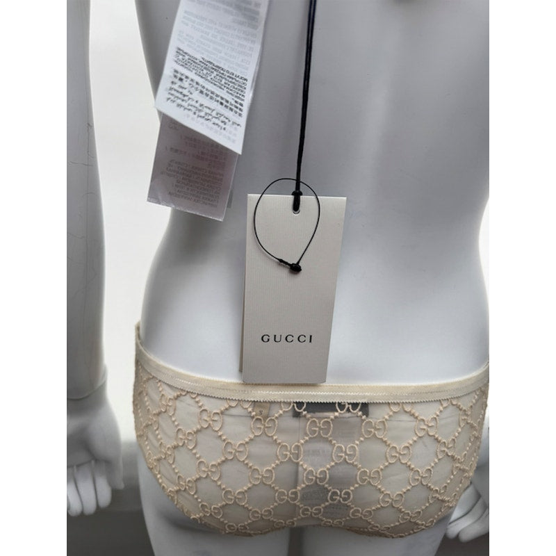 Women's Gucci NWT Cream GG Logo Lace Bra & Briefs Lingerie Set Size S
