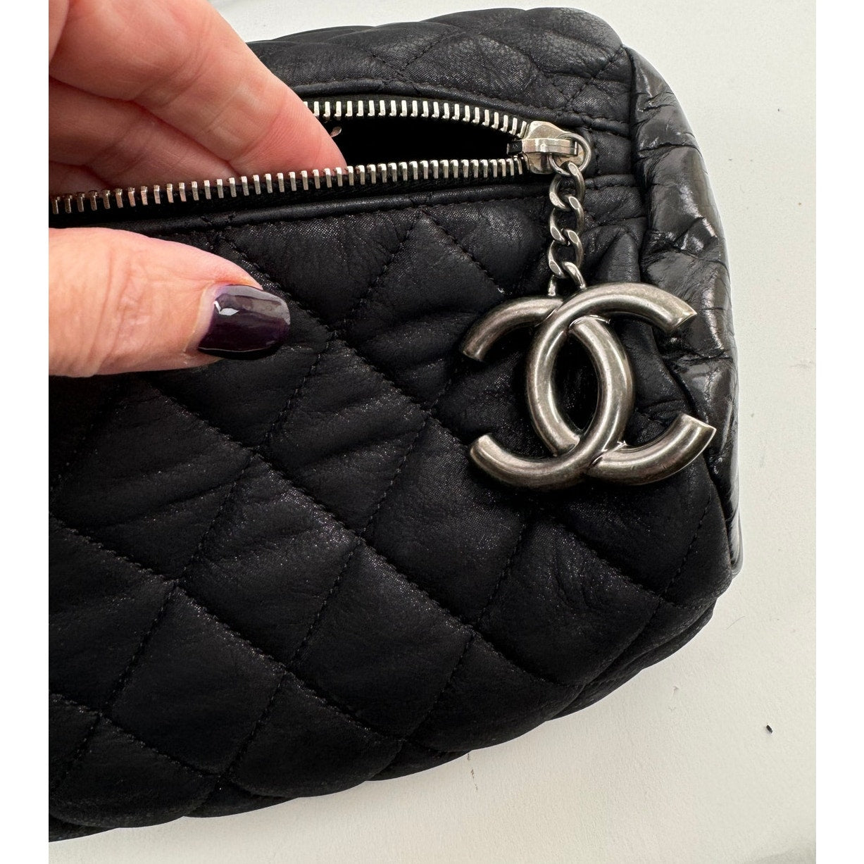 Chanel Black 3-way Leather & Patent Bag w/ Huge CC Charm /Runway Barrel Bag