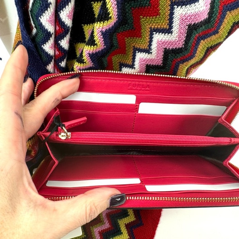 NWT Furla Fuschia/Pink Long Zippy Wallet-3 areas, with card holder and zip pouch