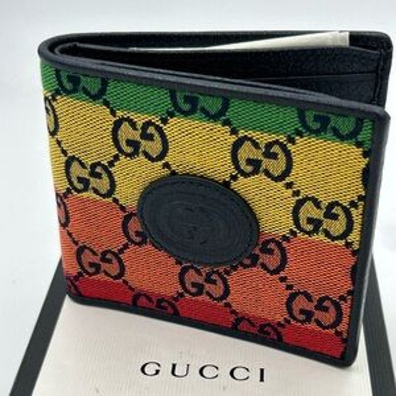 Gucci multicolor canvas/leather bifold wallet, made in Italy