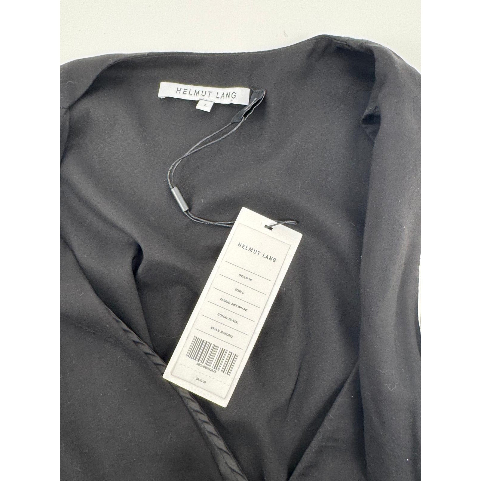 Helmut Lang NWT Black Soft Drape Overlap Asymmetrical Hem Blouse Size L