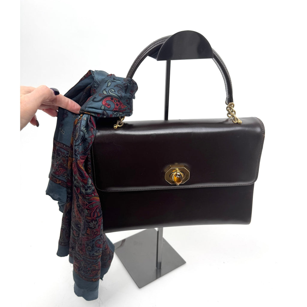 Gucci Vintage Chocolate Brown Leather Gold Chain Handbag