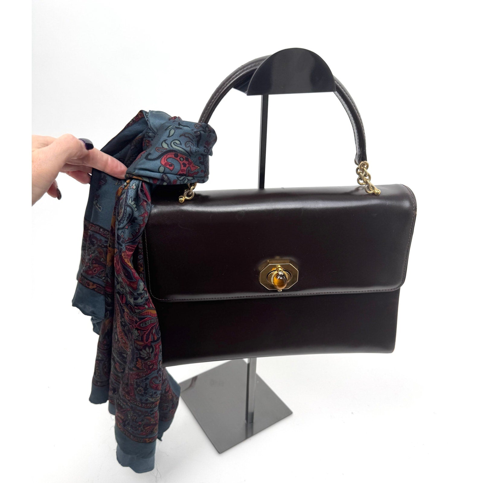 Gucci Vintage Chocolate Brown Leather Gold Chain Handbag