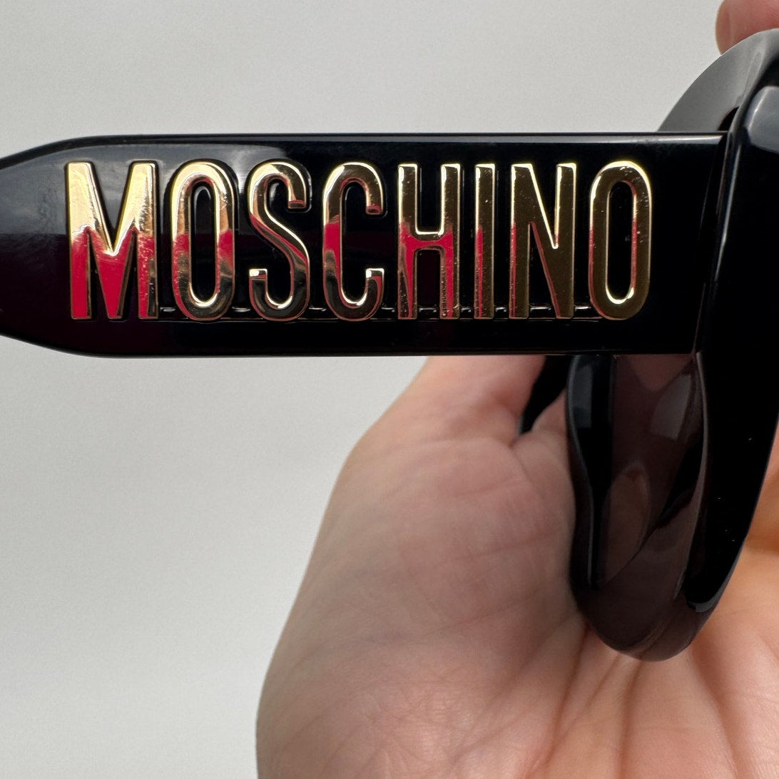 Moschino NWT Heart Shaped Jet Black Oversized Frame Sunglasses