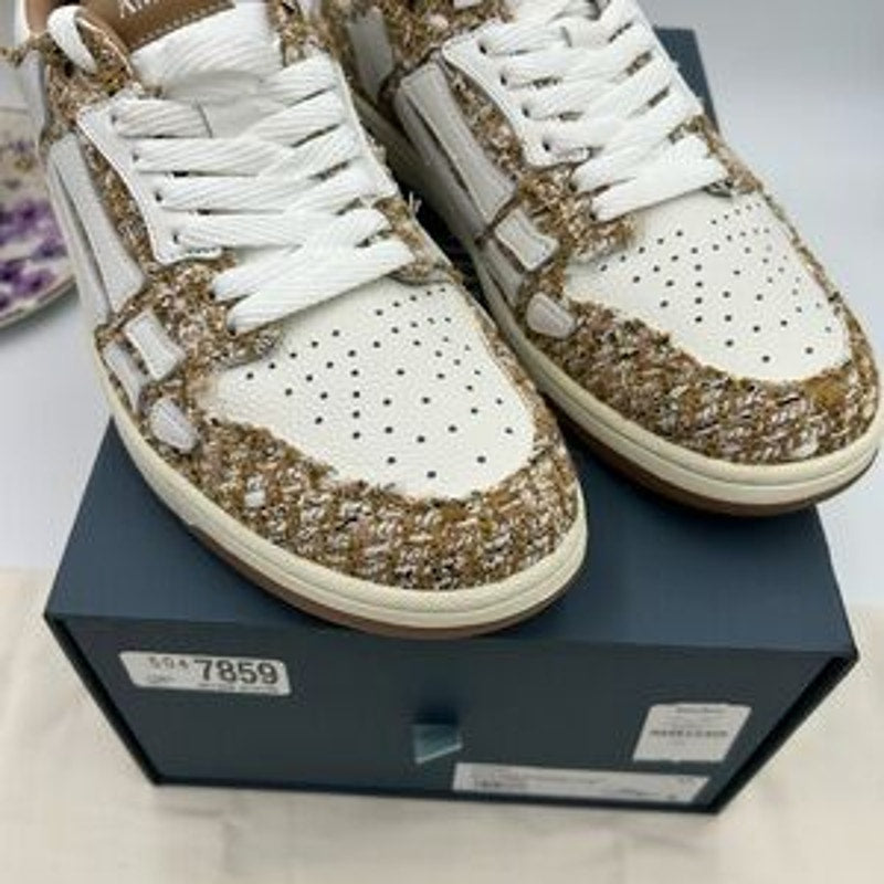 Men's AMIRI BOUCLE SKEL low top leather trimmed sneakers size 44