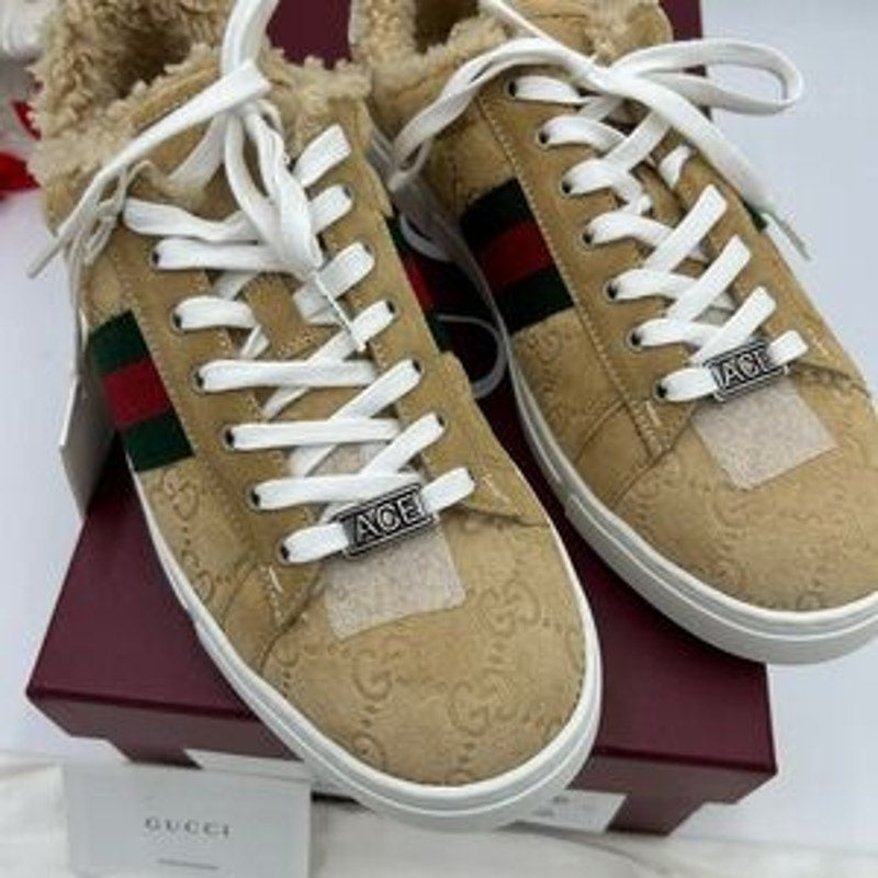 Women's Gucci ace GG suede sneakers with shearling lining size 39 made in Italy