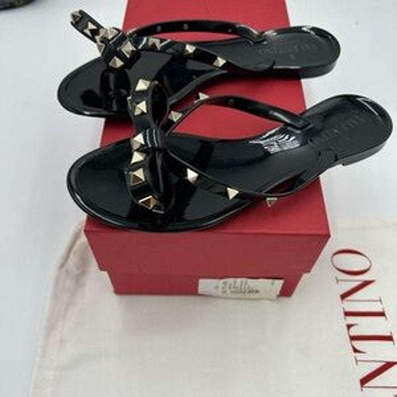 Women's Valentino, Garavani rock, stud, thong sandals with pyramid studs size 36