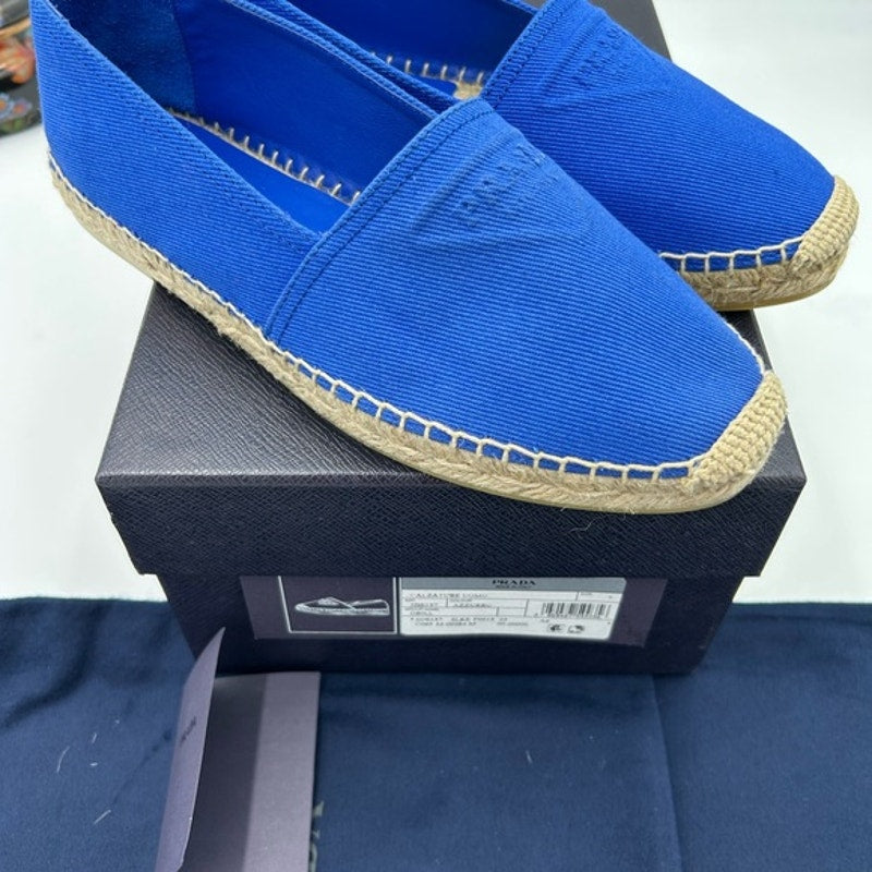 Women's Prada triangle logo canvas espadrille size 7, made in Italy