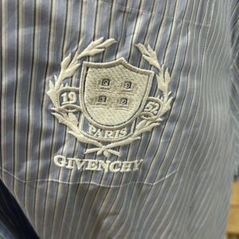 Men's Givenchy crest logo, striped short sleeve cotton Poplin shirt size 43
